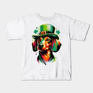 Dachshund Dog Joins Saint Patrick's Day Festivities Kids T-Shirt